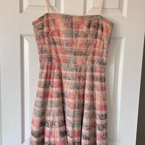 BCBGMaxAzria Strapless Fit-and-Flare Dress in Peach, Coral and Mint